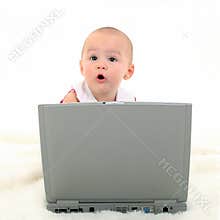 Baby Girl Working On Laptop