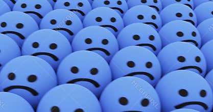 smiling emoticon in a huge array of sad emojis. to be different.