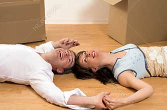 Couple moving in apartment