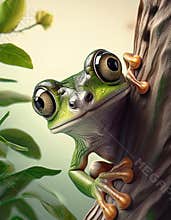 Frog in a tree cartoon