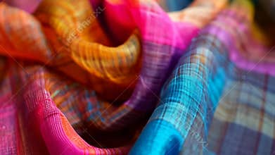Colorful fabric textures showcasing vibrant patterns and soft weaves in bright lighting