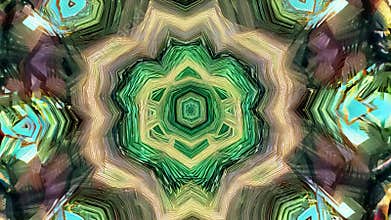 Abstract pattern with vibrant colors and intricate details, forming a mesmerizing kaleidoscope effect. The symmetrical