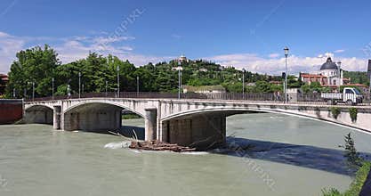 VERONA, ITALY - MAY 27, 2024: Bridge over Adige river