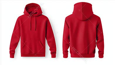 Classic red hoodie is shown from the front and back, providing a clear view of its design and fit, making it ideal for