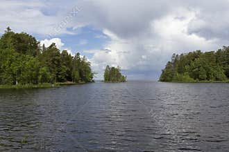 Cloudy sky over Lake Ladoga and islands