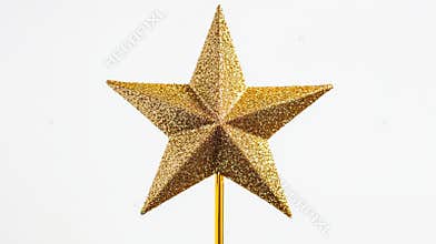 Beautiful Golden Glittery Christmas Star Tree Topper Ornament Perfect for Holiday Decorations on a White Background
