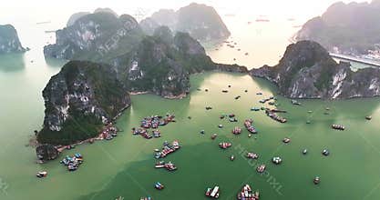 Aerial view of Ha Long bay during daytime beautiful emerald green water.