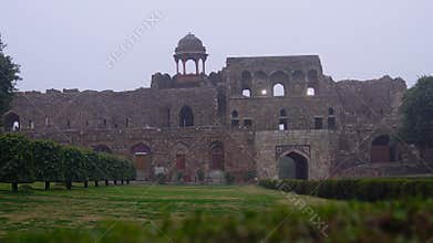 Delhi, The serene ambiance of the garden and Purana Qila in the morning