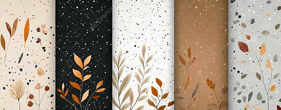 Decorative background design featuring autumn leaves and speckled patterns in varied colors