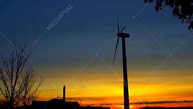 Wind Power Turbine at Sunset; 7