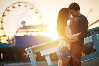 Romantic couple at santa monica sunset