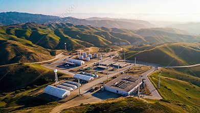 Sun illuminating innovative manufacturing facility in mountain valley