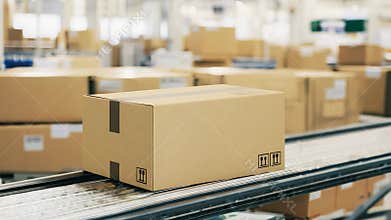 Discover the busy life of a packaging facility at noon with moving boxes