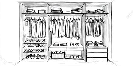 Modern wardrobe design sketch for organized storage solutions