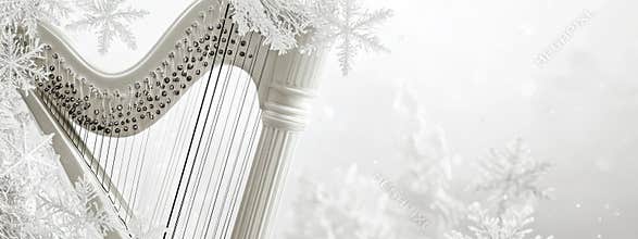 Harps with icicles and snowflakes on light gray background