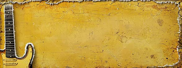 Guitar strings covered in frost on yellow grunge background