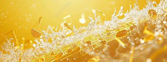 Futuristic design with musical notes snow garlands and neon elements