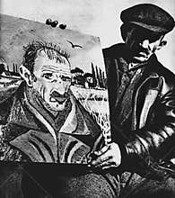Antonio Ligabue presenting his self-portrait.