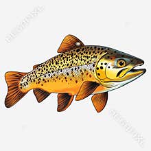 Colorful Brown Trout Illustration with Detailed Spotting and Vibrant Coloring on a Clean Background Ideal for Nature and