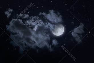 Night starry sky and moon