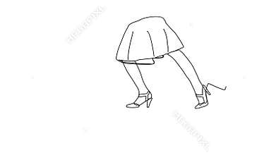 Animated drawing of man dragged by womans leg across floor