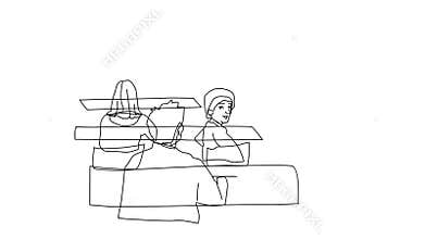 Animated drawing of students paying attention in classroom as teacher explains