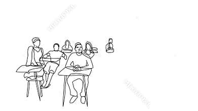 Animated drawing of students sitting in class from teachers perspective