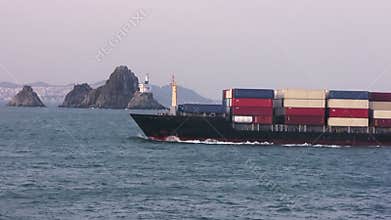 Container ship going in port