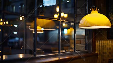 Generative AI night cafe windows business concept.