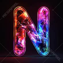 N text for the logo where the font is clear, stylish,black background, neon-colored, aurora light, and sophisticated to