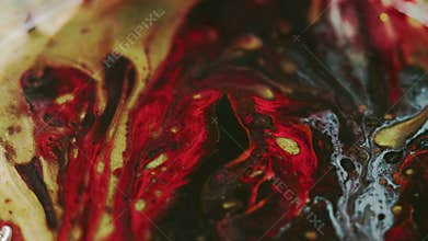 Ink drip paint blend gold red black oil bubbles