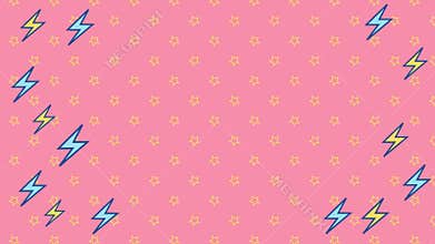 Thunderbolt lightning and stars on pink cartoon background loop