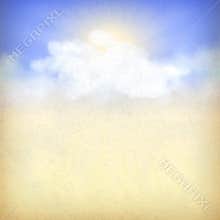 Blue sky background with white clouds and sun