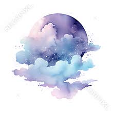 watercolor art clouds and moon clipart