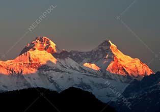 Colorful dawn scene on mount Nanda devi