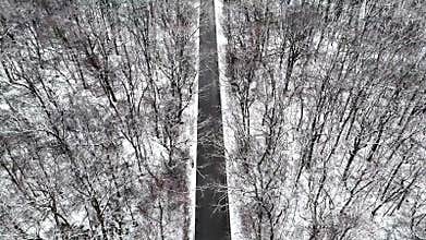 Aerial View, Road, Forest, Winter Snow