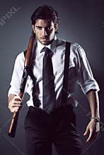 Attractive gangster with shotgun