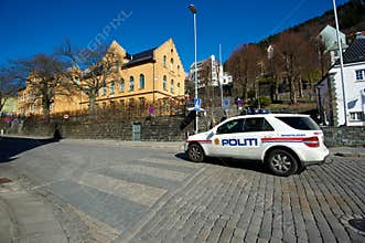 Police car on the street in Bergen