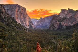 Breathtaking Yosemite national park at sunrise / dawn, California