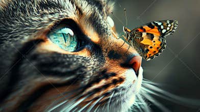 Curious Encounter: Butterfly and Cat