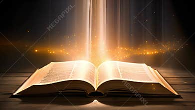 Sacred book of the bible with lights
