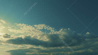 Blue Sky Background And White Clouds Soft Focus. Blue Sky Is Covered By White Clouds.