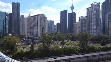 Kuala Lumpur city skyscraper Modern Bridge. Breathtaking aerial top view drone