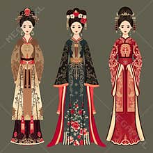 Chinese woman in traditional costume. Illustration in flat style