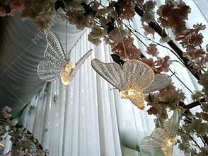 Butterfly-shaped decorative lights look beautiful to decorate a wedding hall