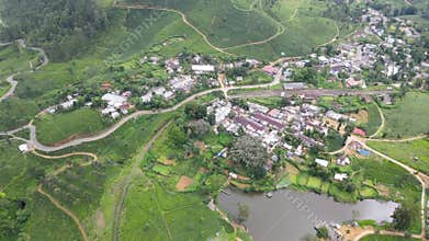 Beautiful scenery with small village amidst the beautiful tea hills