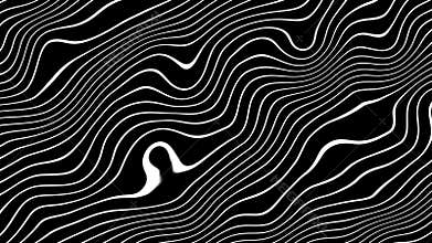 Digital dynamic wave. Abstract animated outline topographic contour map black and white