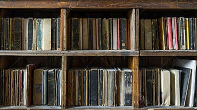 A shelf filled with a collection of vinyl records each one uniquely chosen for their theutic value and healing
