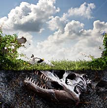Dinosaur fossil buried in dirt