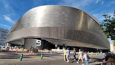 Santiago Bernabeu stadium. Detail of the facade of the Santiago Bernabeu football stadium where Real Madrid plays.